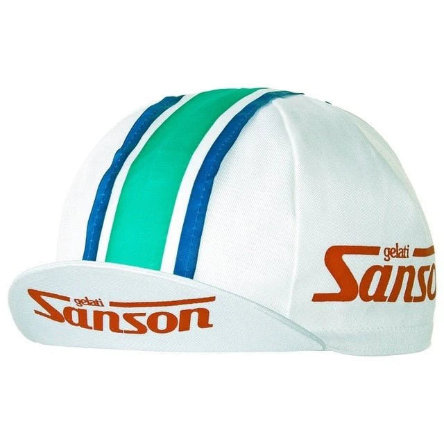 Gorra Gist Equipo Sanson roja vista frontal estilo vintage de ciclismo