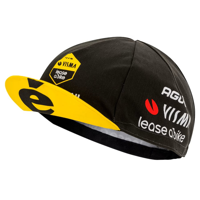 Gorra Gist Visma 2024 negra con amarillo vista frontal de ciclismo