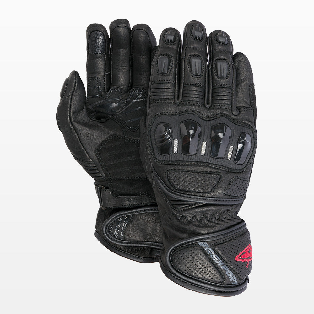 Guantes para moto Prexport GP Pro negros de piel con protección deportiva