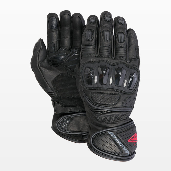 Guantes para moto Prexport GP Pro negros de piel con protección deportiva