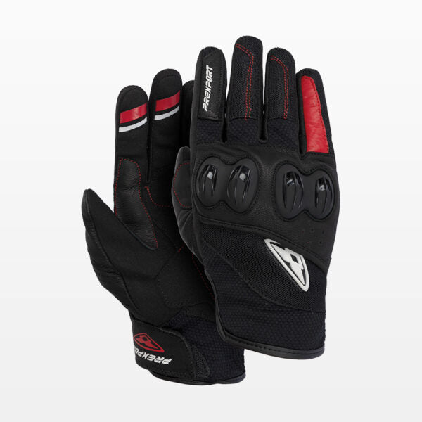 Guantes para moto Prexport Mesh negro rojo con tejido ventilado y protección en nudillos