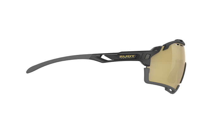 Lentes Rudy Project Cutline con mica multiláser roja dorada vista lateral derecha