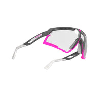 Lentes Rudy Project Defender gris plomo con rosa fucsia vista frontal