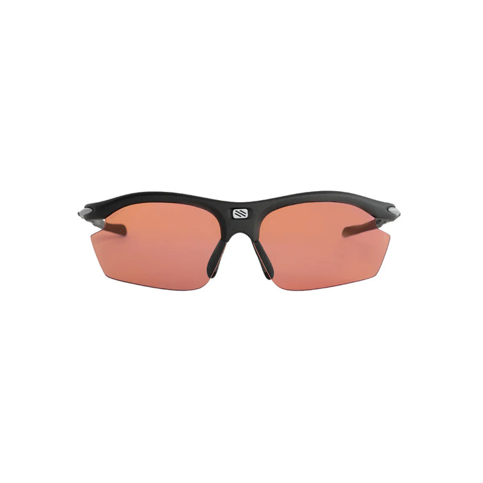 Vista frontal de los lentes de ciclismo Rudy Project Rydon Hunt & Shooting Negro Mate con mica Racing Red