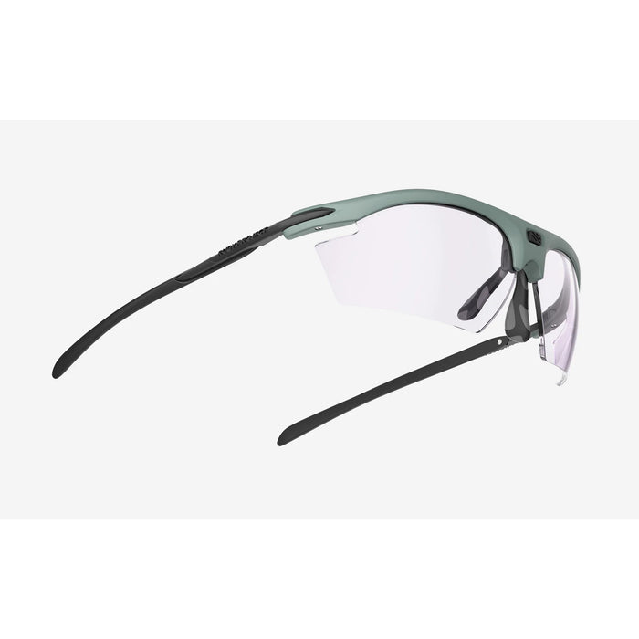 Vista frontal de los lentes de ciclismo Rudy Project Rydon Verde Salvia Mate con mica ImpactX® 2 Multiláser Morada Fotocromática