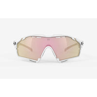 Vista frontal de los lentes Rudy Project Cutline blanco brillante con lente Multilaser Rose Gold