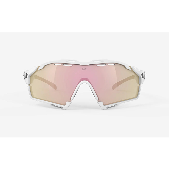 Vista frontal de los lentes Rudy Project Cutline blanco brillante con lente Multilaser Rose Gold