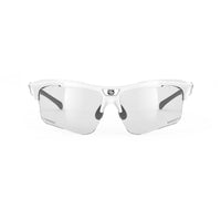 Vista frontal de los lentes Rudy Project Keyblade Blanco Brillante con ImpactX Fotocromática 2 Láser Black