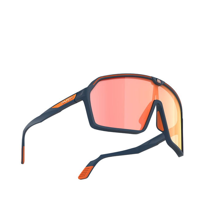 Vista frontal de los lentes Rudy Project Spinshield Azul Marino con Multiláser Naranja