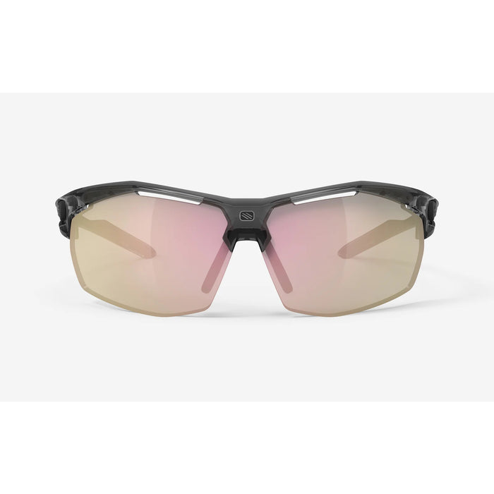 Vista frontal de los lentes Rudy Project Sydus Crystal Ash con Multiláser Oro Rosa