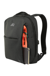 Vista lateral izquierda de la mochila Marsupio Business negra con gris