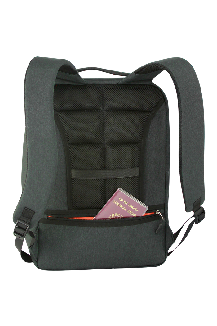 Vista trasera de la mochila Marsupio Business negra con gris