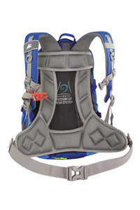 Vista trasera de la mochila Marsupio Mida 20 color azul con sistema Freedom Air Mesh