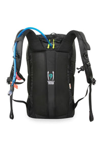Vista trasera de la mochila Marsupio Share 28 negra con respaldo transpirable