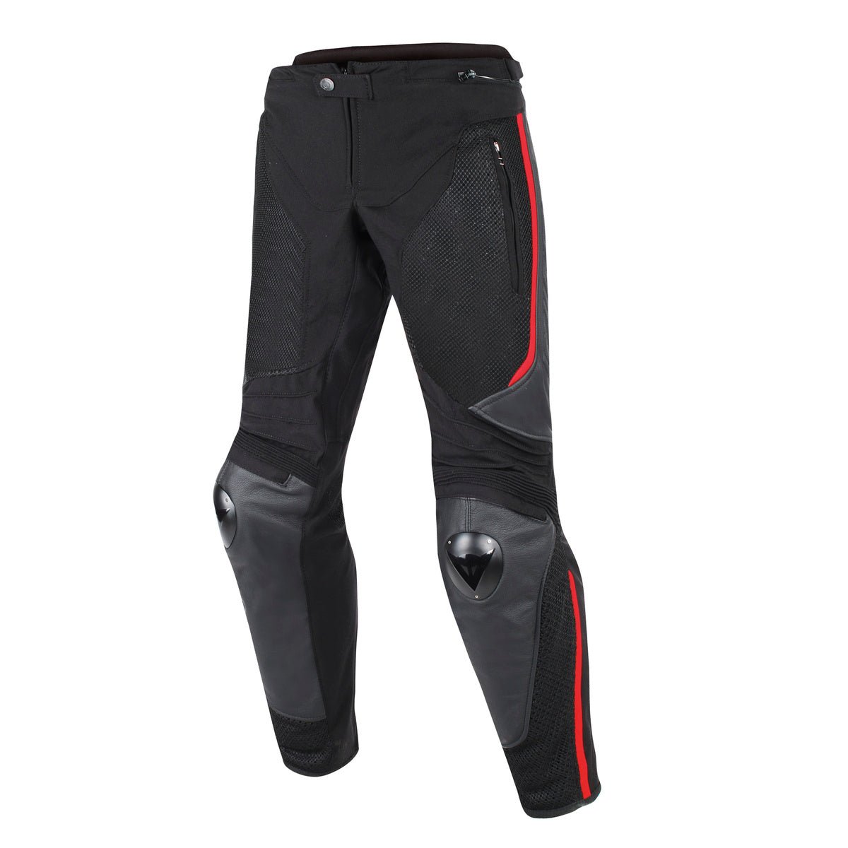 Pantalón para moto Dainese MIG Leather-Tex negro rojo lava ventilado para conducción urbana y deportiva