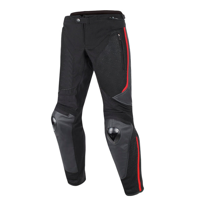 Pantalón para moto Dainese MIG Leather-Tex negro rojo lava ventilado para conducción urbana y deportiva
