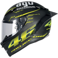 Casco AGV Pista GP R Project 46 2.0 lateral izquierdo gráfico VR46 Valentino Rossi carbono mate
