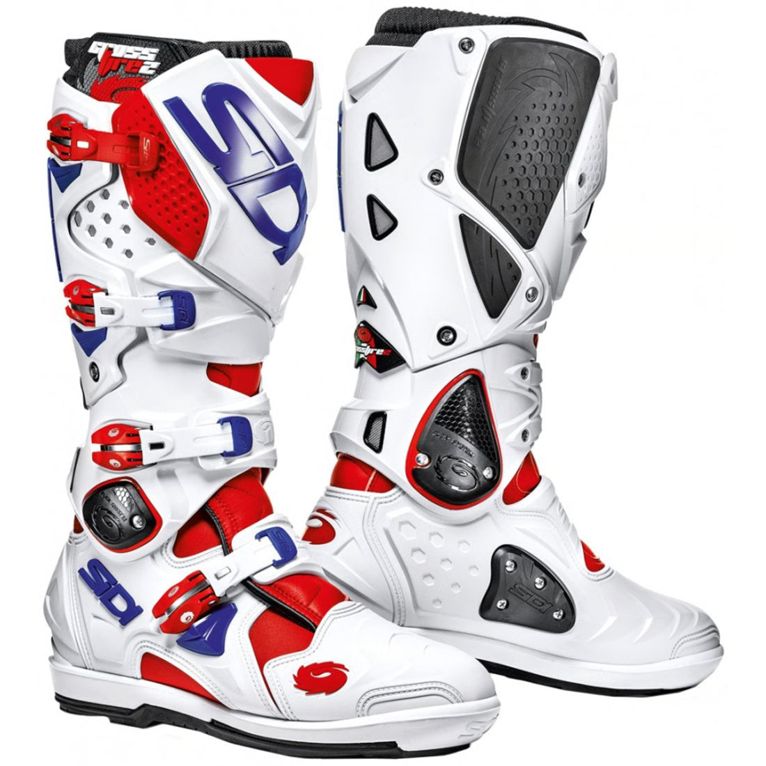 Botas para motocross Sidi Crossfire 2 SRS rojo blanco azul vista frontal