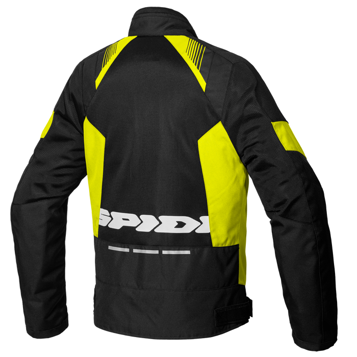Vista trasera de la chaqueta para moto Spidi Flash Evo Net Windout negro amarillo flúor
