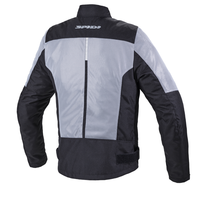 Vista trasera de la chaqueta para moto Spidi Solar Net negra gris