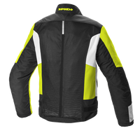 Vista trasera de la chamarra para moto Spidi Solar Net Sport negra amarillo flúor