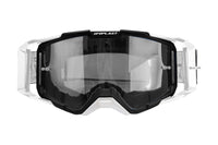 Vista frontal de los goggles UFO Plast Core negro y blanco con lente transparente