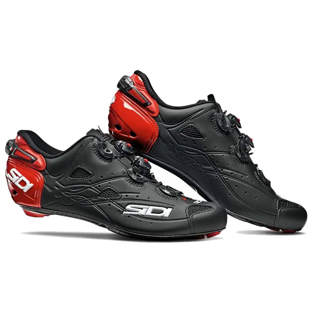 Zapatillas de ciclismo Sidi Shot Matt negro con talón rojo y suela de carbono