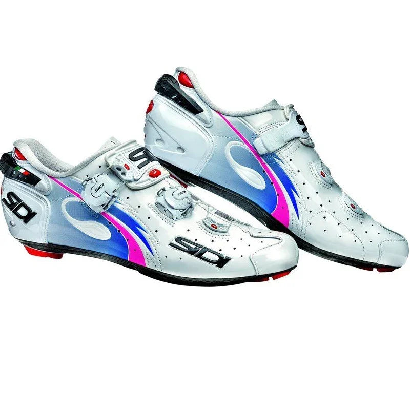 Zapatillas de ciclismo Sidi Wire Carbon Vernice Edition Lampre blanco azul fucsia con suela de carbono